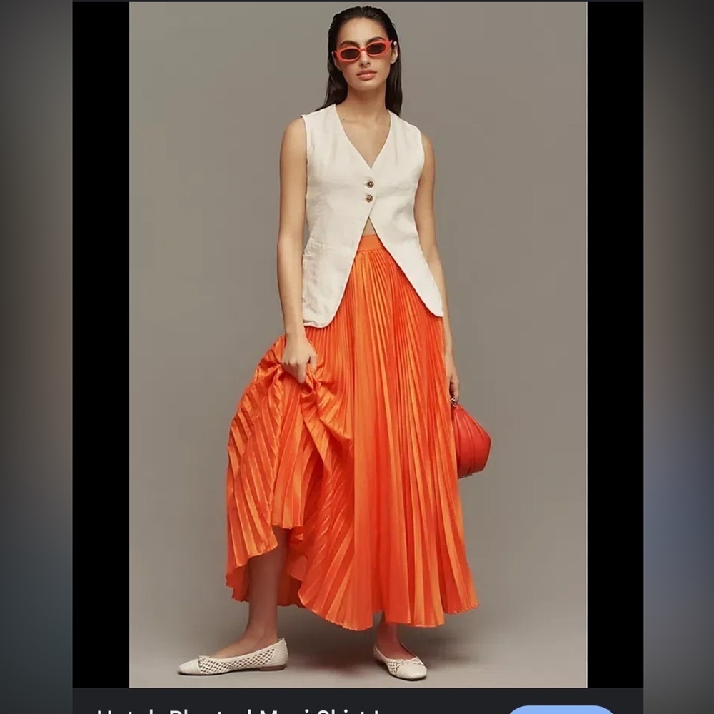 Hutch Pleated Orange Maxi Skirt Size Xs